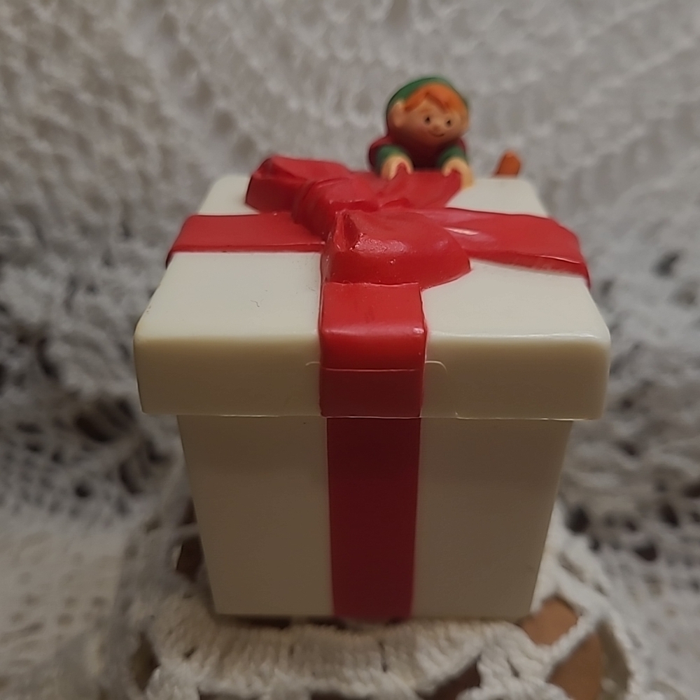 Hallmark Holiday Decor Gift Box with Elf - Red and White